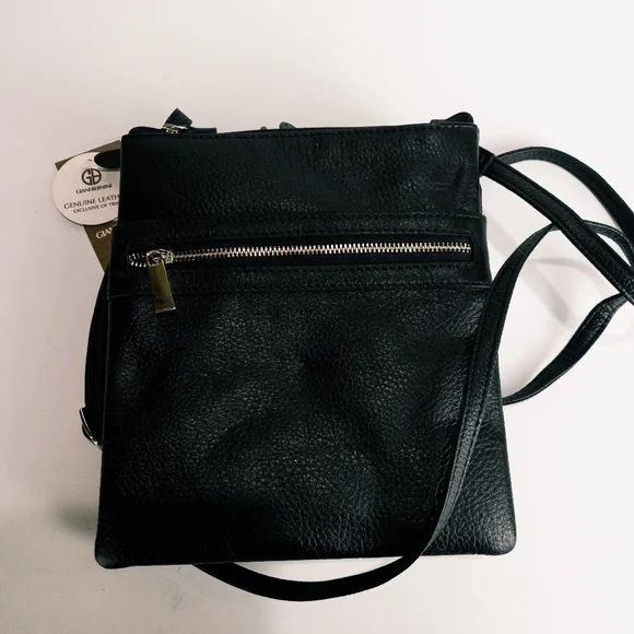 Giani Bernini Tripe-zip Pebble Leather Dasher Crossbody Bag -Black - Picture 4 of 5